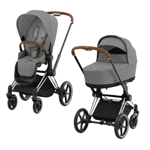 Візочок Cybex Priam 4.0 Mirage Grey на шасі Chrome Brown 2 в 1